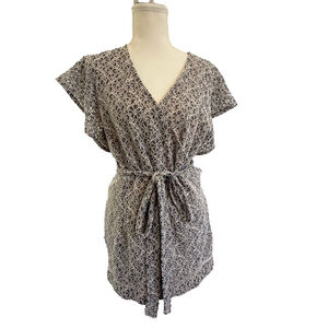 Banana Republic Grey Beige Cream Floral Lace Wrap Top XL